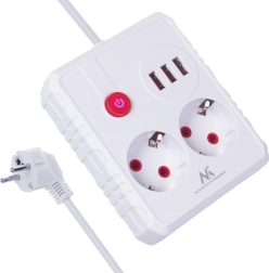 Produžni prenaponski razdjelnik 2 utičnice s 3× USB, 2500 W, 1,5 m, bijela