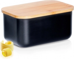 Čelična posudica za maslac s bambuskim poklopcem, crna