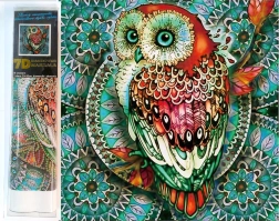 Dijamantno slikanje 7D – sova na plavoj mandali 30 × 30 cm