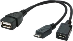 USB OTG adapter Micro‑USB na USB 2.0 s dodatnim napajanjem 15 cm