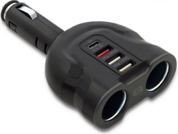 Auto razdjelnik za upaljač 12–24 V, 52 W, 2× USB, USB QC 3.0, USB‑C PD, 2× utičnica upaljača – Qoltec