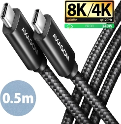 Axagon usb-c na usb-c kabel 0,5 m usb4 40 gb/s, pd 240 w, 8k, aluminijski završeci, opleten