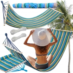 Vrtna viseća mreža s drvenom potporom 200 × 80 cm, prugasta, nosivost 150 kg