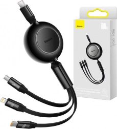 Baseus Bright Mirror 4 izvlačni 3-u-1 kabel USB-C / Lightning / Micro USB 100 W, 1,1 m, crni