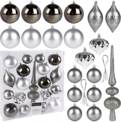 Set srebrnih nelomljivih božićnih ukrasa 19 kom