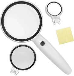 ručna lupa s LED osvjetljenjem i izmjenjivim lećama 3,5x/5x/11x
