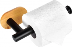 Zidni držač za toaletni papir od nehrđajućeg čelika i bambusa, crni, 17 cm