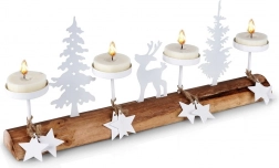 Drveni bijeli svijećnjak za 4 čajne svijeće 40 × 6 × 16,5 cm