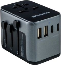 univerzalni putni adapter Verbatim UTA-03 s PD 30 W i QC 3.0, 3× USB-C i 2× USB-A