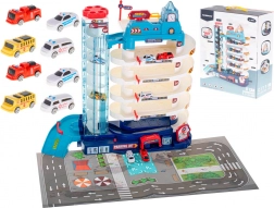 Višekatno parkiralište za autiće s električnim dizalom, 5 razina + igraća podloga i 8 autića