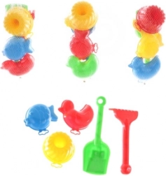 Set za pijesak s lopaticom, grabljicama i kalupima