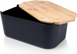 Kutija za kruh s bambusnim poklopcem i daskom, crna 33 × 18,5 × 12 cm