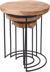 Okrugli metalni klub-stolići od tikovine – set 3 kom