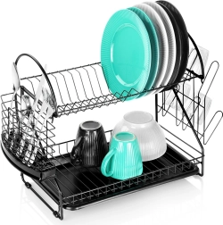 Dvoslojno metalno ocjeđivalište za posuđe, crno 53 × 24 × 38,5 cm