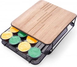 Organizator za kapsule kave, metalni crni s drvenom pločom