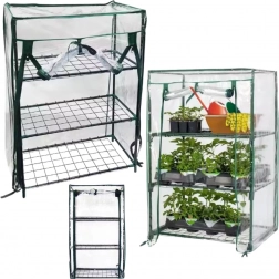 Mini staklenik za balkon s metalnim policama i PVC folijom