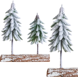 Dekorativna božićna kompozicija sa zasnježenim stabalcima na drvenoj podlozi 34 × 28 cm