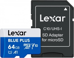 Lexar microSDXC Blue Plus 64 GB A1 U1 V10 s adapterom