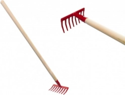 Dječje vrtne grablje s drvenom drškom – Crvene