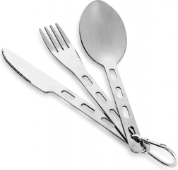 Turistički pribor od nehrđajućeg čelika s karabinerom, 3-dijelni