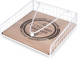 Metalni bijeli stalak za salvete s pritiskivačem 18,5 × 18,5 cm