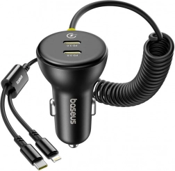 Punjač za auto BASEUS 60 W s Lightning i USB‑C kabelom (crna)