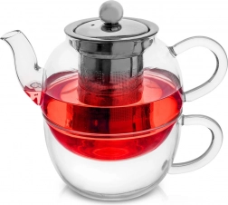 Staklena čajna kafetijera s šalicom i inox sitom 300 + 350 ml, 2-dijelni set