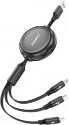 Foneng X113 3-u-1 uvlačivi punjački kabel 1,1 m crni