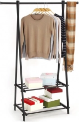Metalni stalak za odjeću s 2 policama, crni MODERNHOME