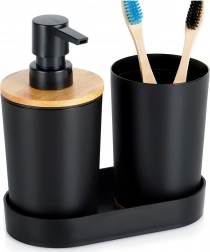 crni kupaonski set 3 komada s dozatorom i bambusovim elementima