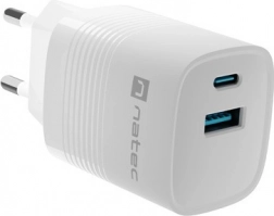 Natec Ribera GaN USB punjač s 1x USB-A i 1x USB-C 30W bijeli