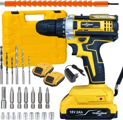 Akumulatorska bušilica/odvijač 18 V s LED, 2× 2 Ah baterije i kofer s priborom