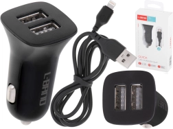 Brzi dvostruki auto punjač 2x USB 2.1 A s Lightning kabelom L-BRND