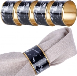 Metalni prsteni za salvete s efektom crnog mramora, 4 kom, promjer 4,5 cm