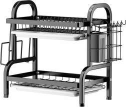 Veliki dvokatni ocjeđivač posuđa, crni