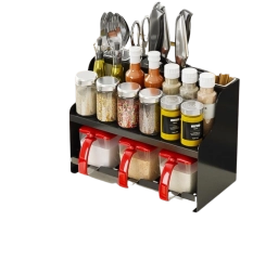 Multifunkcionalni dvokatni organizator za začine s pretincima za kuhinjske dodatke – crni