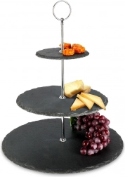 Troslojno crno kameno postolje za posluživanje 31 cm