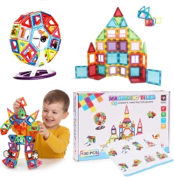 Magnetična građevna set-kocka s autićima i prikolicom – 130 dijelova