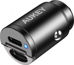 AUKEY mini aluminijski auto punjač 2× USB‑C s Power Delivery i Quick Charge 3.0, 30 W, PPS