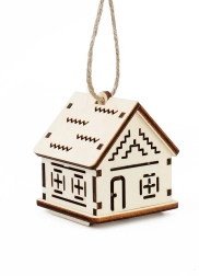 Čarolija drva mali drveni kućica s cik-cak uzorcima i LED svijećom