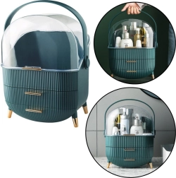 Organizer za kozmetiku s prozirnim poklopcem i dvije ladice zeleni