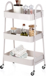 Metalni pokretni regal, bež, 3-slojni, 44 × 31,5 × 78,5 cm