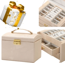 Višeslojna kutija za nakit s ručkom – zlatna okovina, bež