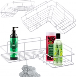 Kutna kupaonska polica za tuš s kukicama, samoljepljiva, bijela