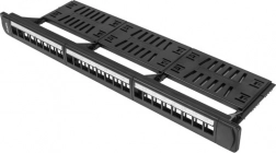patch panel 24 portova 1U 19" crni s organizerom za keystone module