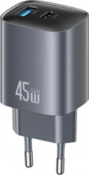 Mrežni punjač GaN 45 W s USB‑C i USB‑A, srebrni