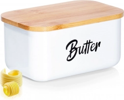 Bijela čelična maslenka s bambuskim poklopcem Vilde