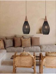 Viseća ratan svjetiljka 25 cm – crna