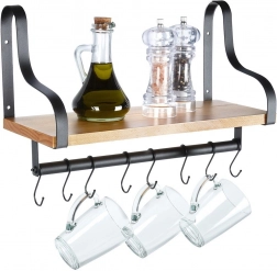 Zidna polica s relingom i kukicama od drva 43 × 18 × 26 cm