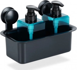 Crna zidna tuš-polica s vakuumskim držačima 23,5 × 13,5 × 15 cm VILDE